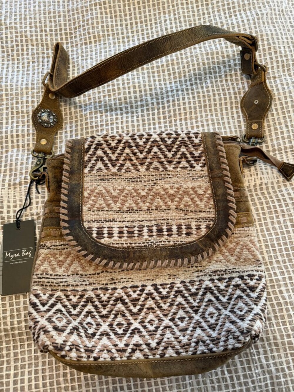Myra Bag  Rater Shoulder Bag, Canvas & Leather, Woven  S-6766   NEW With Tags